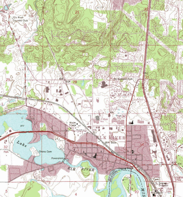 Topographic map of the Elk River Minnesota area