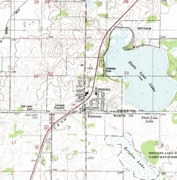 Topographic map of the Emmons Minnesota area