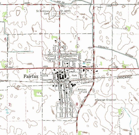 Topographic map of the Fairfax Minnesota area