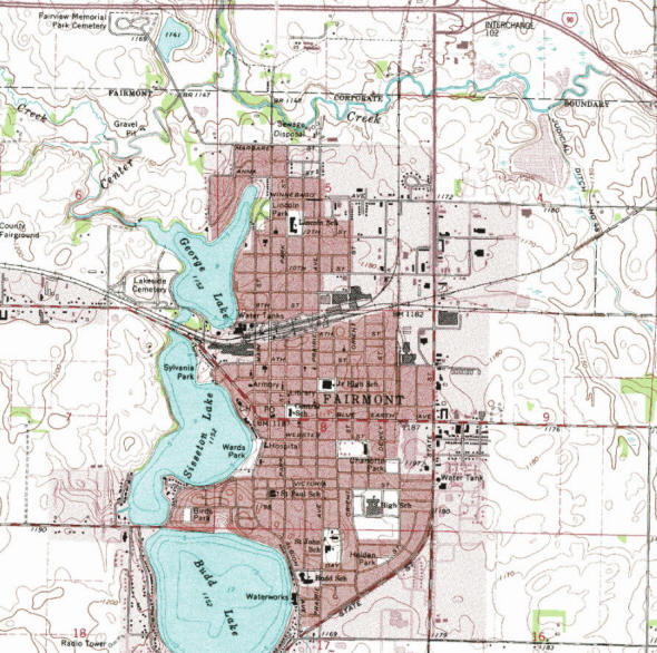 Topographic map of the Fairmont Minnesota area