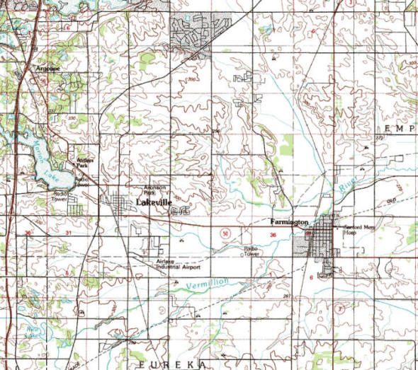 Topographic map of the Farmington Minnesota area