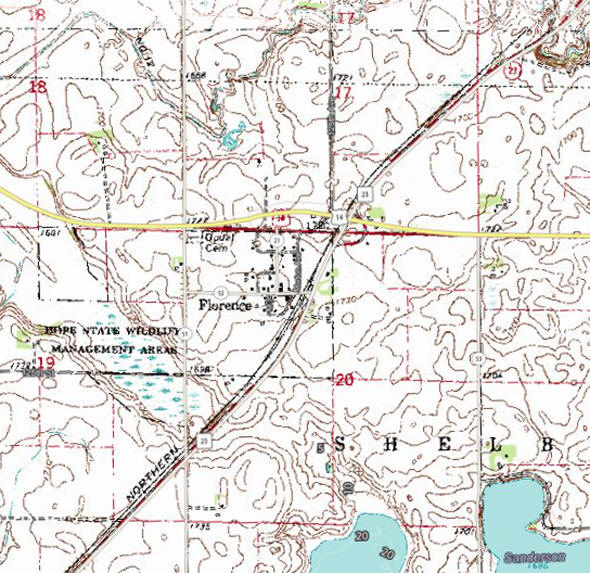 Topographic map of the Florence Minnesota area