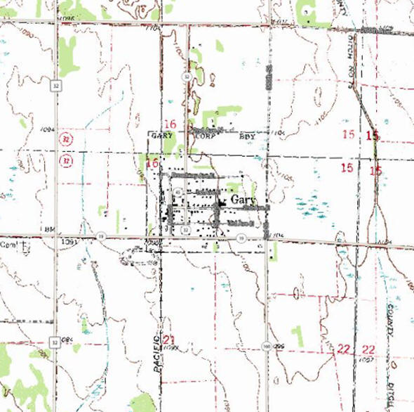 Topographic map of the Gary Minnesota area