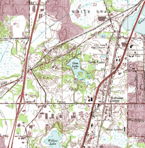 Topographic map of the Gem Lake Minnesota area