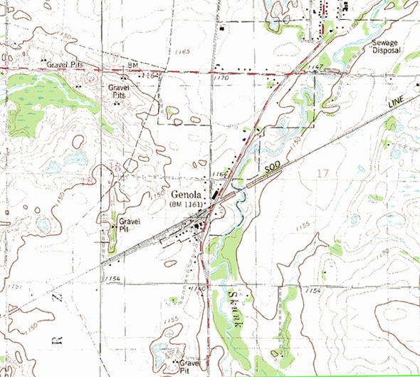 Topographic map of the Genola Minnesota area
