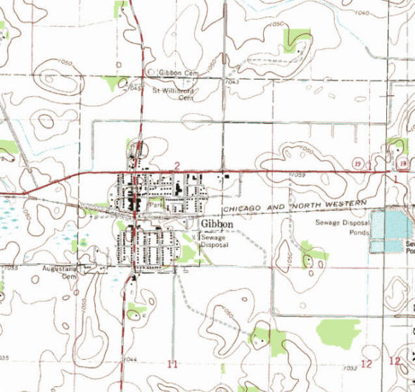 Topographic map of the Gibbon Minnesota area
