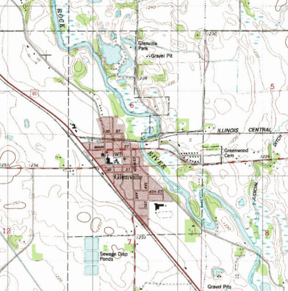 Topographic map of the Glenville Minnesota area