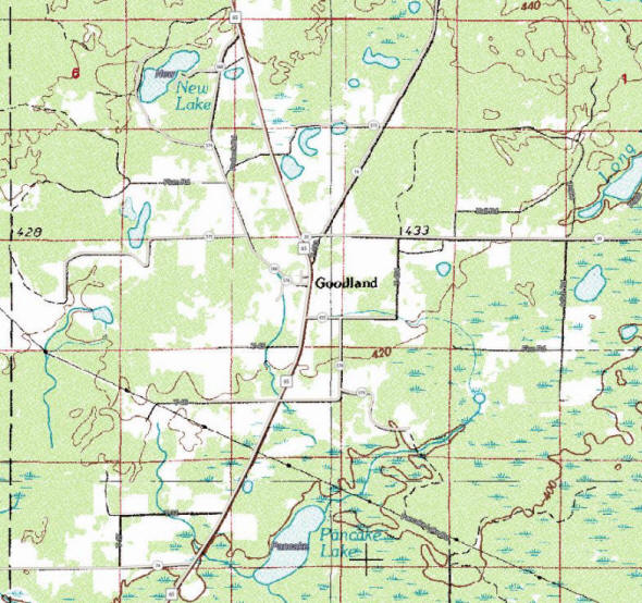 Topographic map of the Goodland Minnesota area