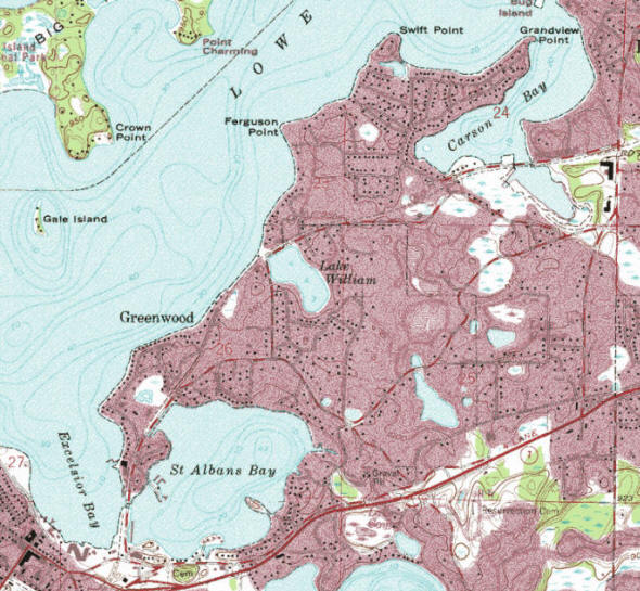 Topographic map of the Greenwood Minnesota area