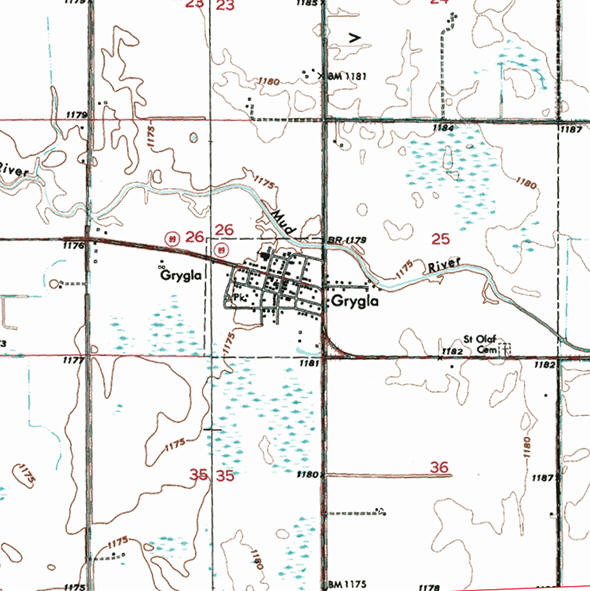 Topographic map of the Grygla Minnesota area