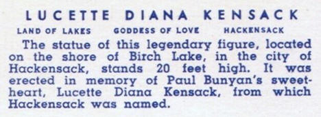 Statue of Paul Bunyan's Sweetheart, Lucette Diana Kensack, Hackensack Minnesota, 1952