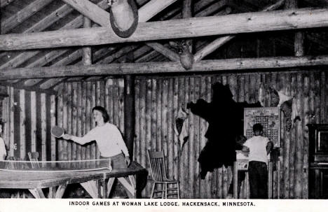 Indoor games at Woman Lake Lodge, Hackensack Minnesota, 1952