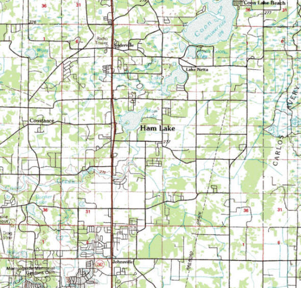Topographic map of the Ham Lake Minnesota area