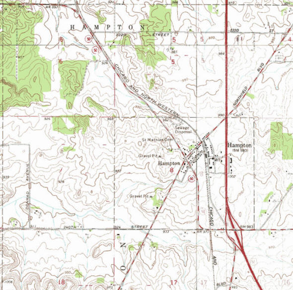 Topographic map of the Hampton Minnesota area