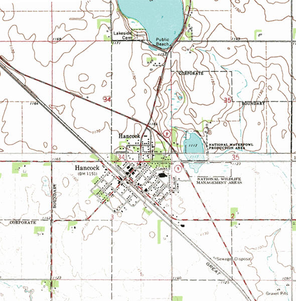 Topographic map of the Hancock Minnesota area