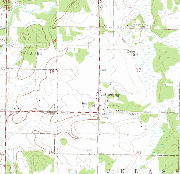 Topographic map of the Harding Minnesota area