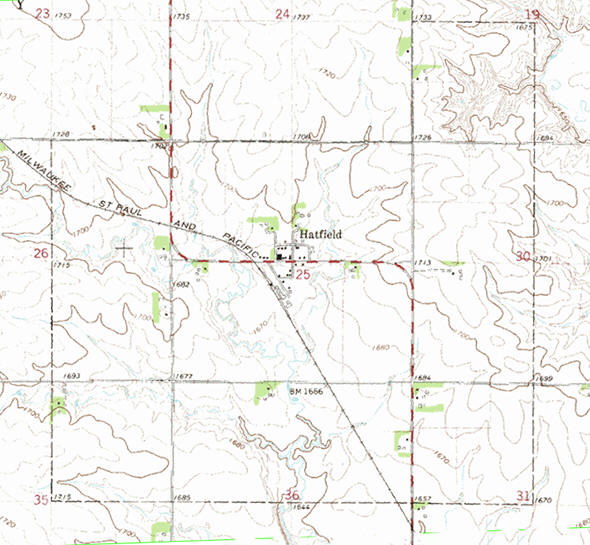 Topographic map of the Hatfield Minnesota area
