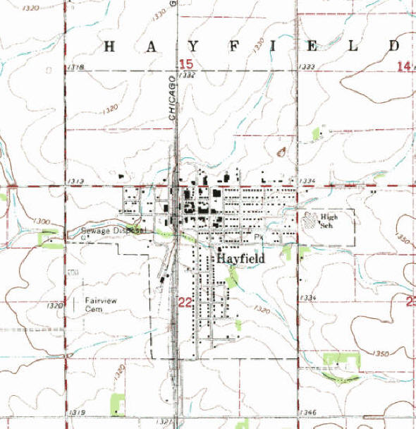 Topographic map of the Hayfield Minnesota area