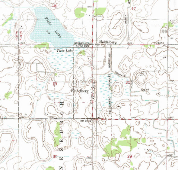 Topographic map of the Heidelberg Minnesota area