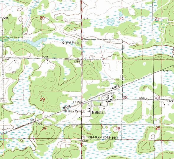 Topographic map of the Hillman Minnesota area
