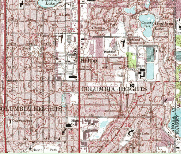 Topographic map of the Hilltop Minnesota area