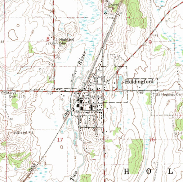 Topographic map of the Holdingford Minnesota area