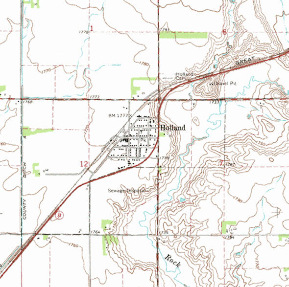 Topographic map of the Holland Minnesota area