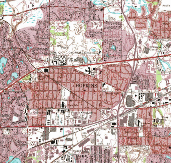 Topographic map of the Hopkins Minnesota area