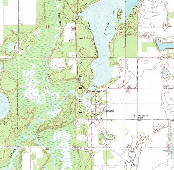 Topographic map of the Hubbard Township Minnesota area