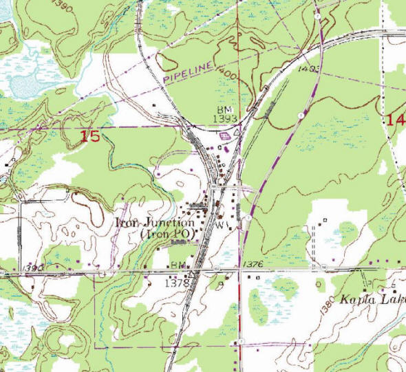 Topographic map of the Iron Junction Minnesota area