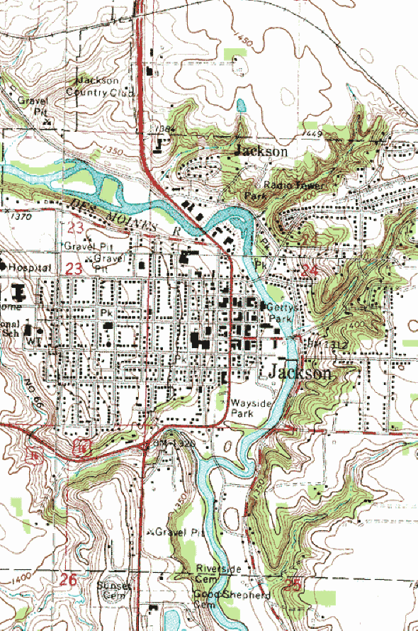 Topographic map of the Jackson Minnesota area