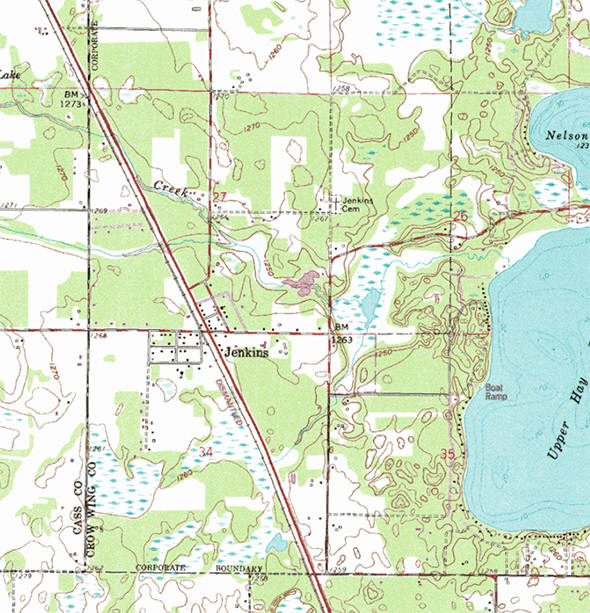 Topographic map of the Jenkins Minnesota area