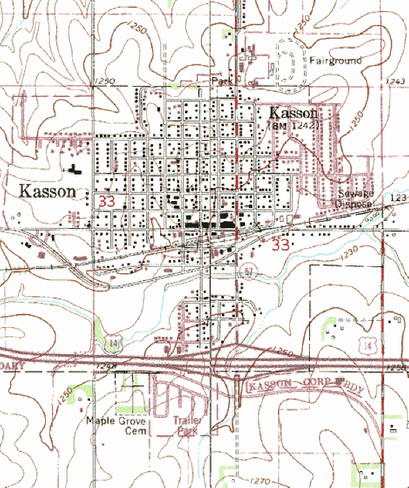 Topographic map of the Kasson Minnesota area