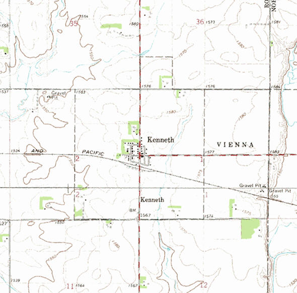 Topographic map of the Kenneth Minnesota area