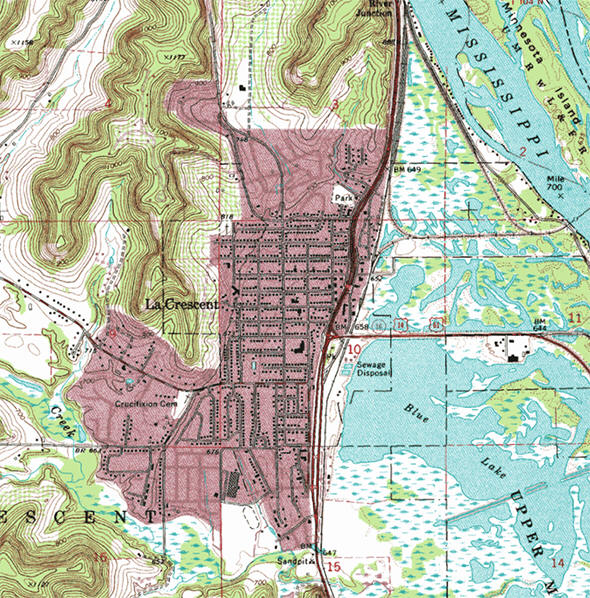 Topographic map of the La Crescent Minnesota area