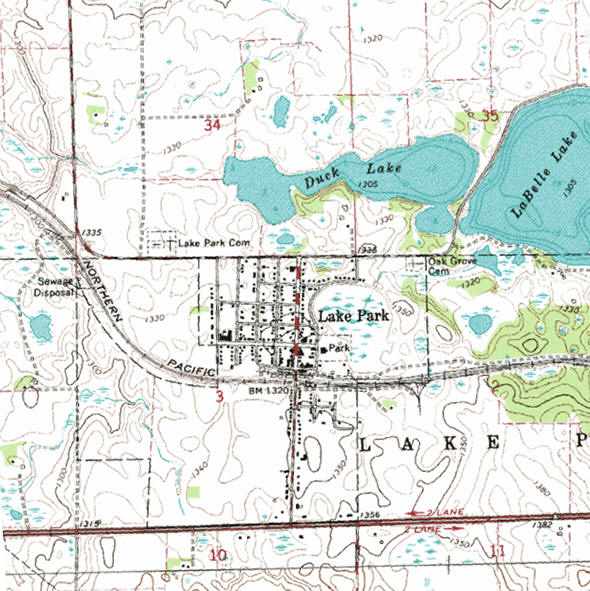 Topographic map of the Lake Park Minnesota area