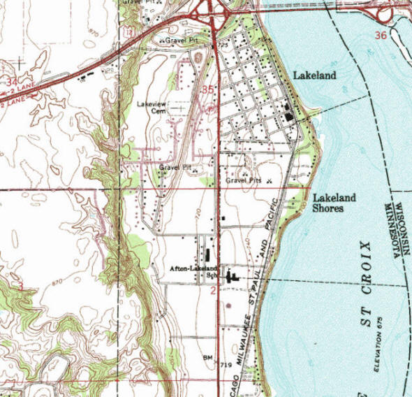 Topographic map of the Lakeland Shores area