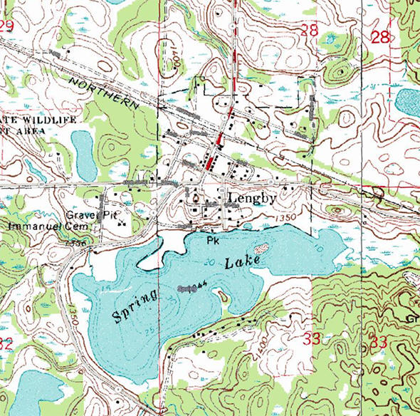 Topographic map of the Lengby Minnesota area