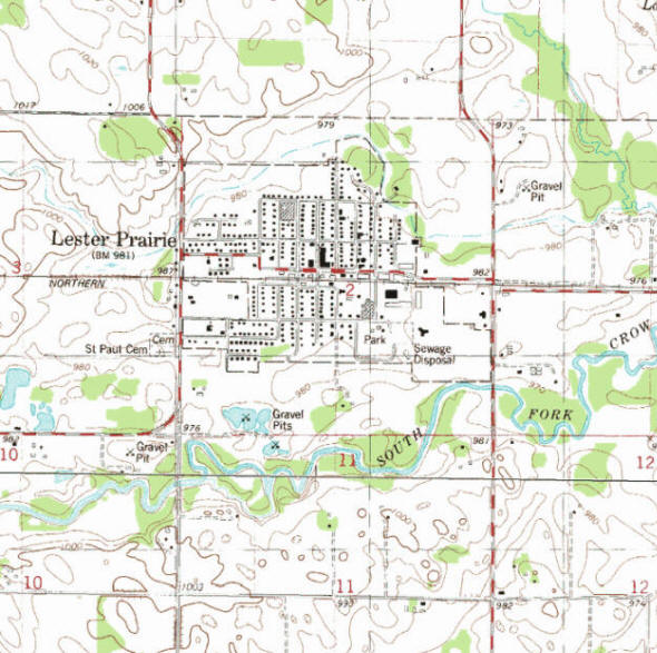 Topographic map of the Lester Prairie Minnesota area