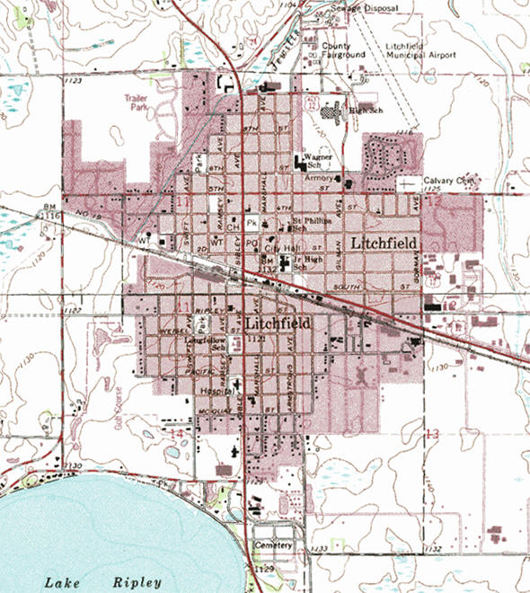 Topographic map of the Litchfield Minnesota area