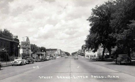 Street scene, Little Falls Minnesota, 1940's