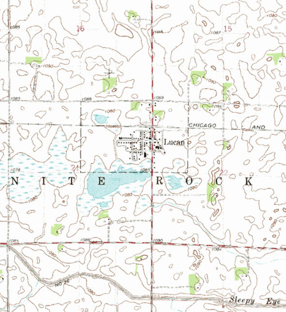 Topographic map of the Lucan Minnesota area