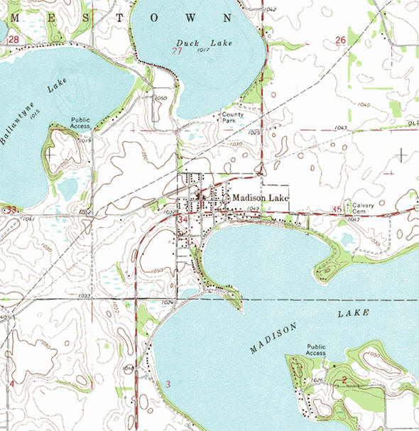 Topographic map of the Madison Lake Minnesota area