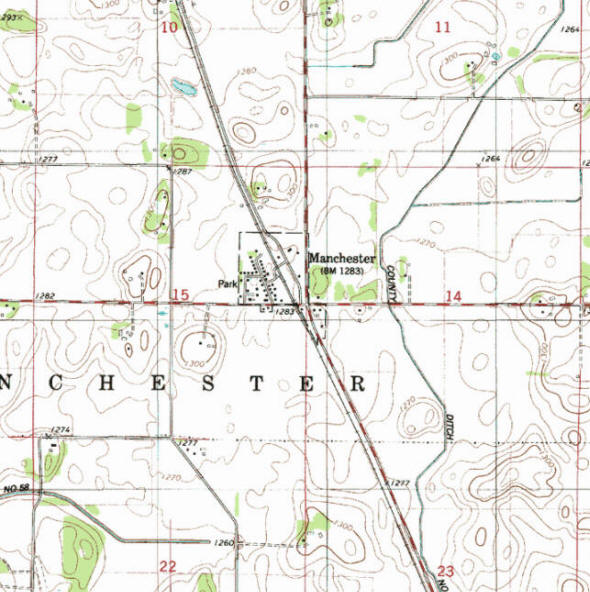 Topographic map of the Manchester Minnesota area