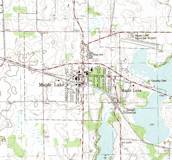 Topographic map of the Maple Lake Minnesota area