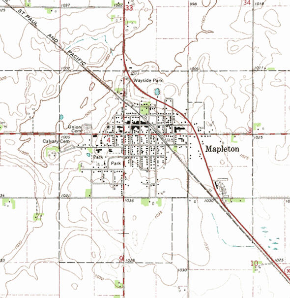 Topographic map of the Mapleton Minnesota area