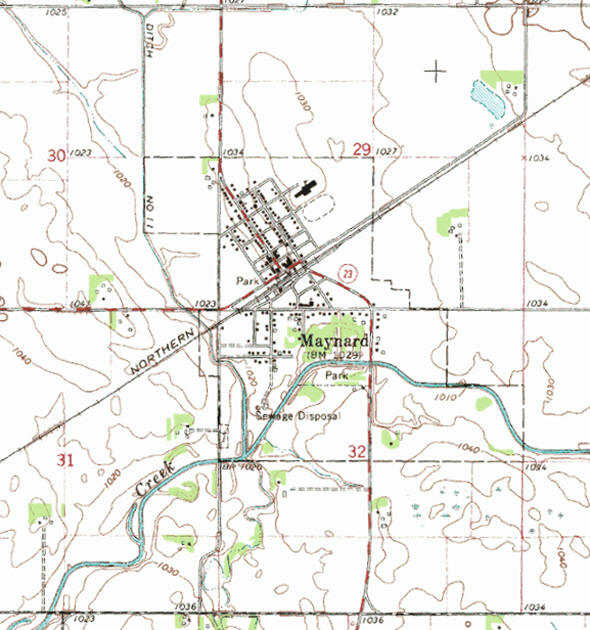 Topographic map of the Maynard Minnesota area