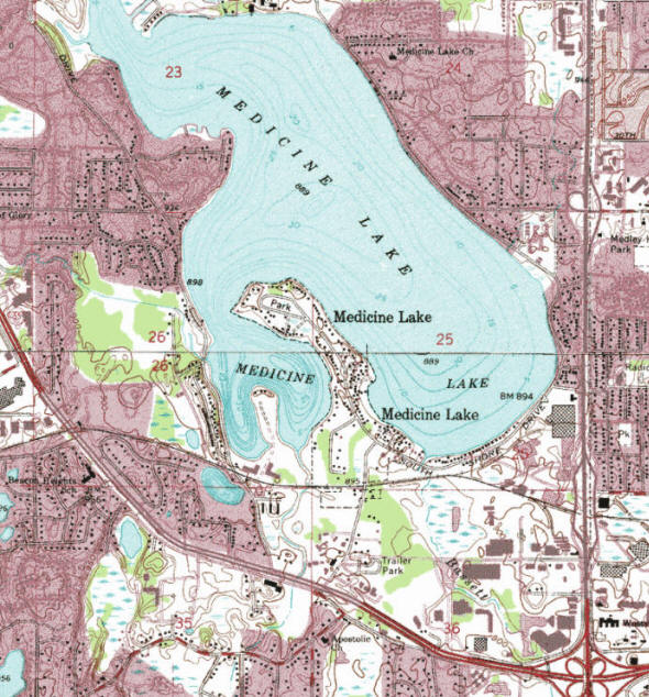 Topographic map of the Medicine Lake Minnesota area