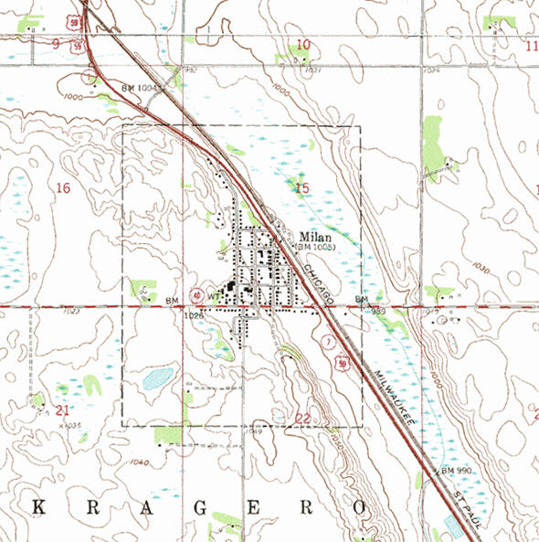 Topographic map of the Milan Minnesota area