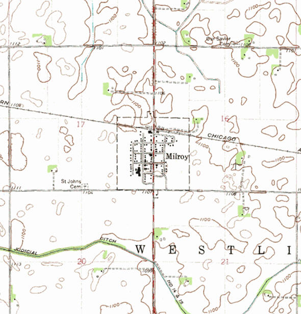 Topographic map of the Milroy Minnesota area